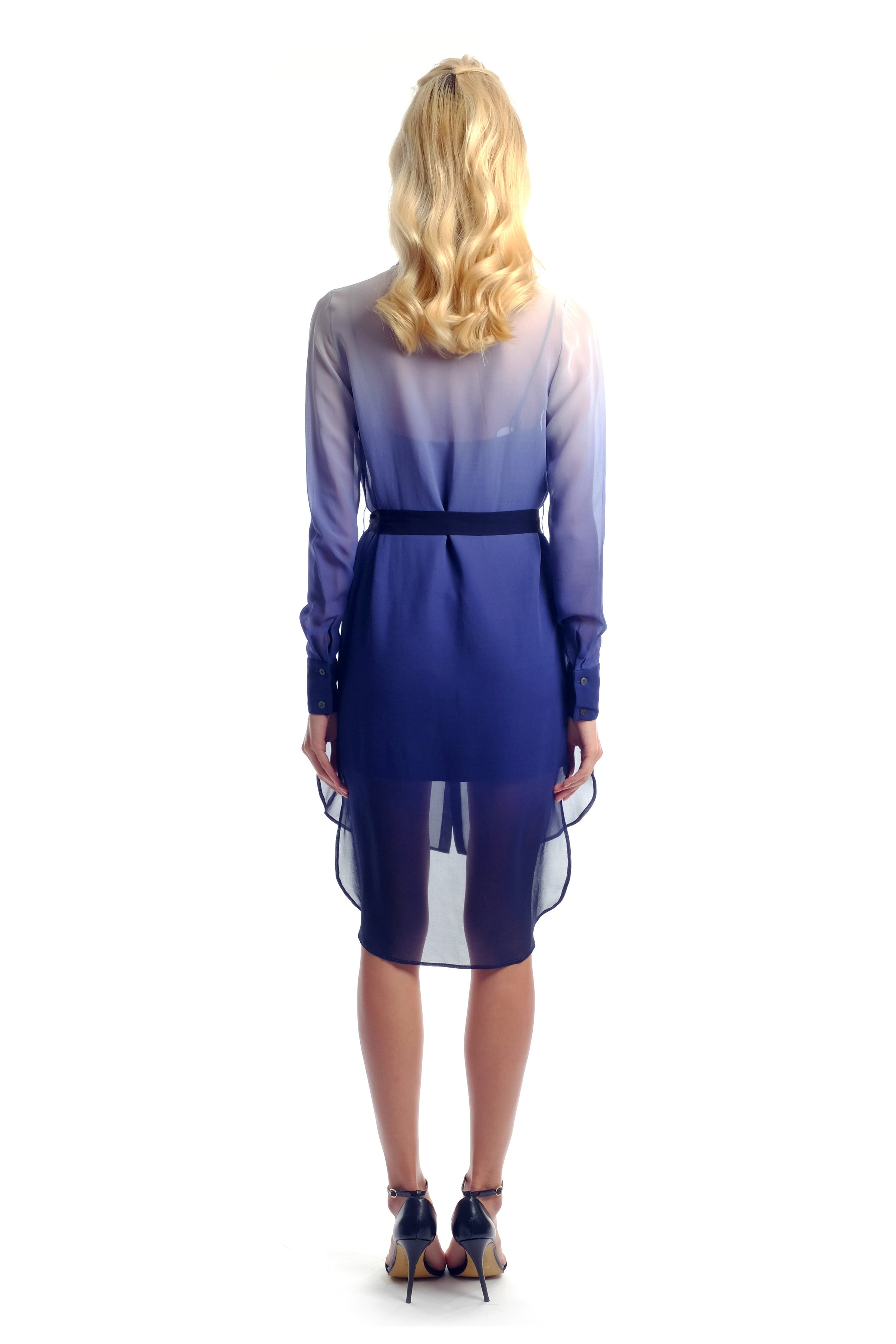 blue chiffon shirt dress Womens Jolie Moi Blue Long Sleeve Ruffle Chiffon Shirt Maxi Dress US 12