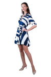 Kelly Silk Shirt Dress in White and Blue Print